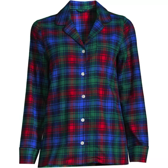 Women's Long Sleeve Print Flannel Pajama Top - primary