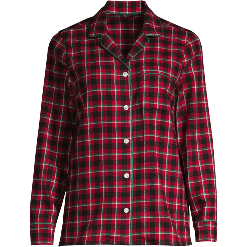Women's Plus Size Long Sleeve Print Flannel Pajama Top, Front