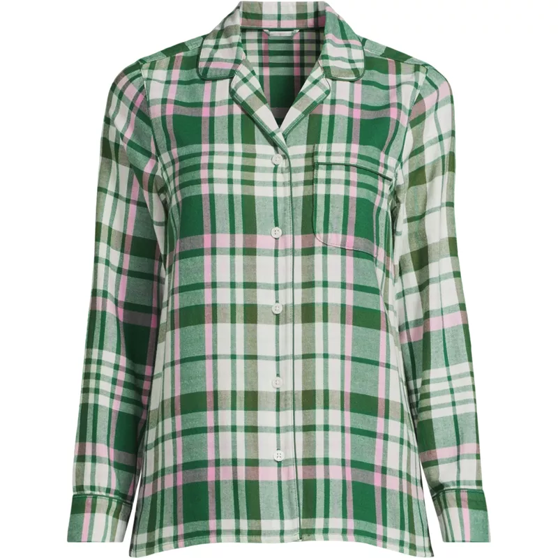 Women's Long Sleeve Print Flannel Pajama Top, Front