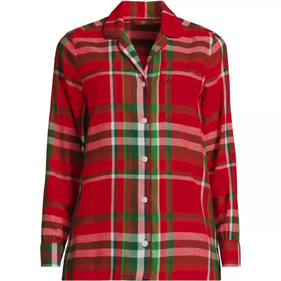 Women's Tall Long Sleeve Print Flannel Pajama Top - primary