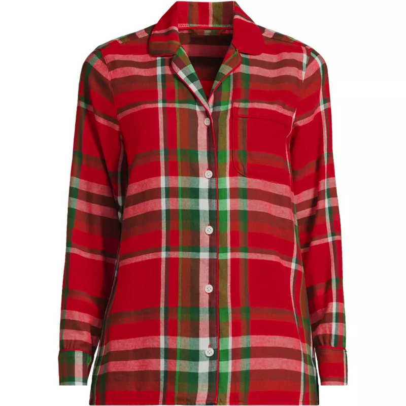 Women's Petite Long Sleeve Print Flannel Pajama Top, Front