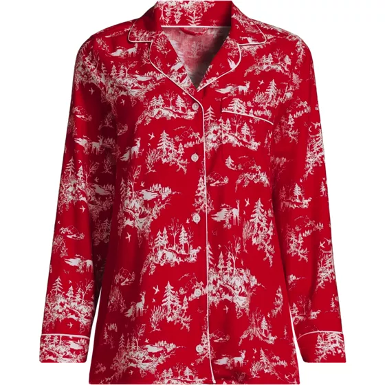 Women's Long Sleeve Print Flannel Pajama Top - primary