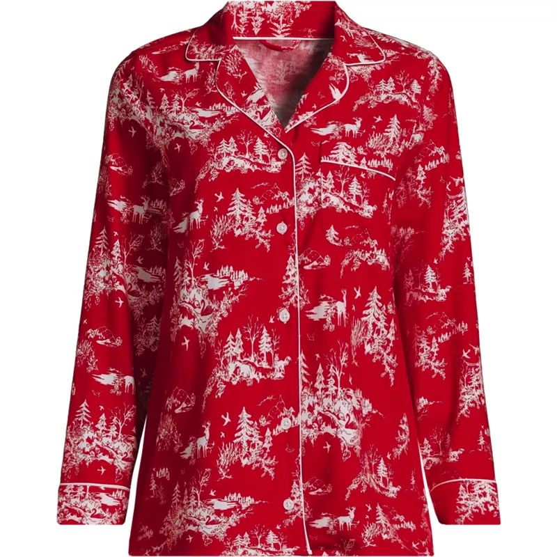 Women's Long Sleeve Print Flannel Pajama Top, Front