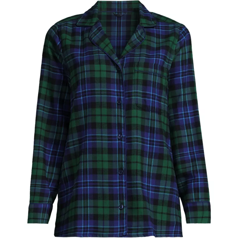 Women's Plus Size Long Sleeve Print Flannel Pajama Top, Front