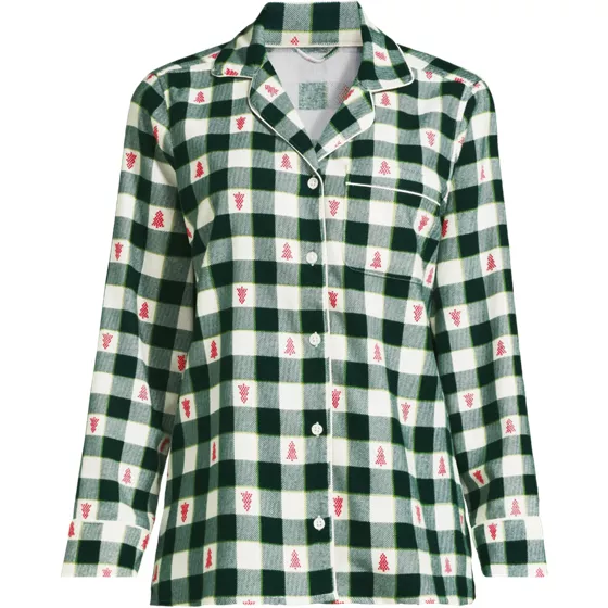 Women's Plus Size Long Sleeve Print Flannel Pajama Top - primary