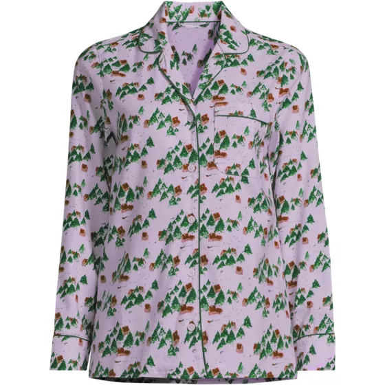 Women's Long Sleeve Print Flannel Pajama Top - primary