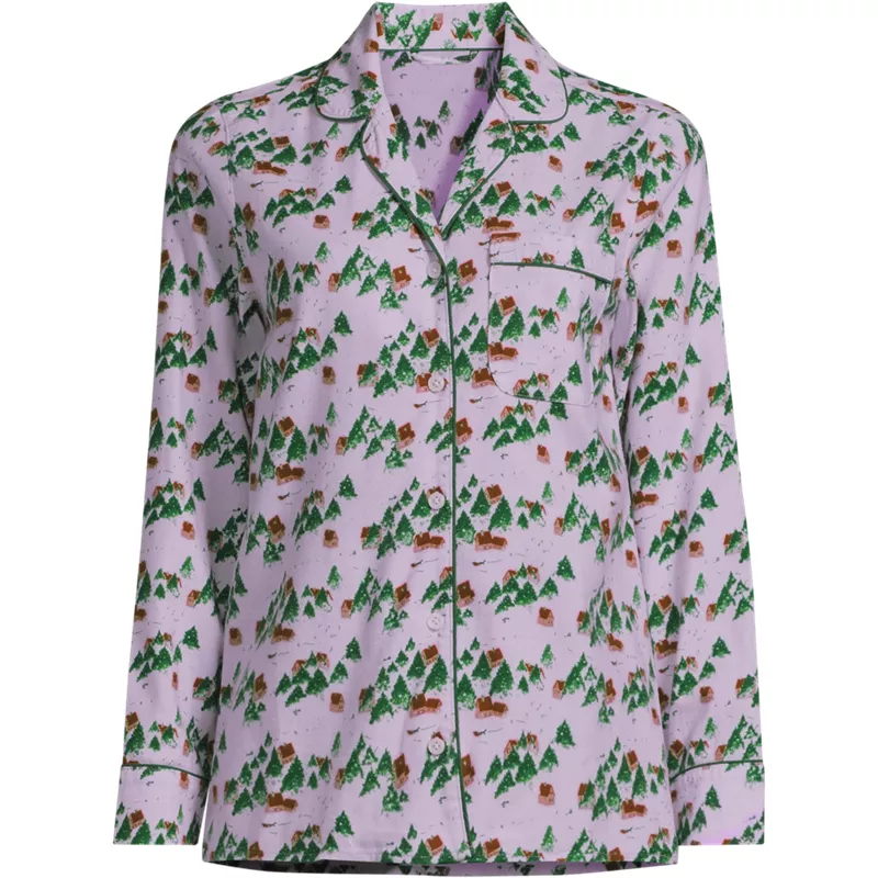 Women's Long Sleeve Print Flannel Pajama Top, Front