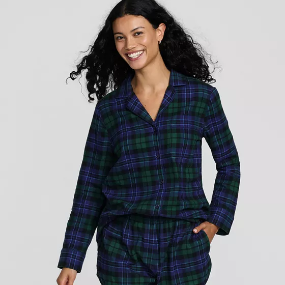 Women's Long Sleeve Print Flannel Pajama Top - primary