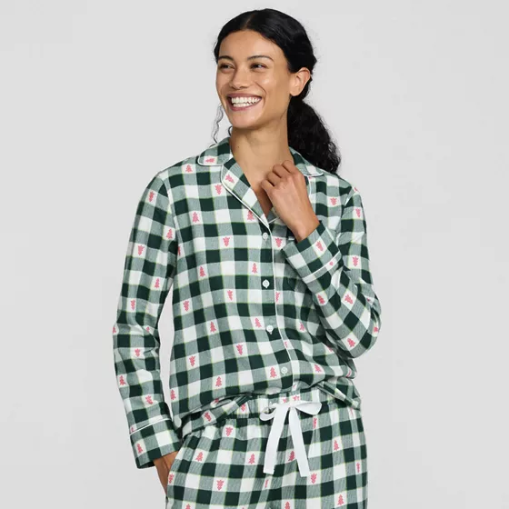 Women's Long Sleeve Print Flannel Pajama Top - primary