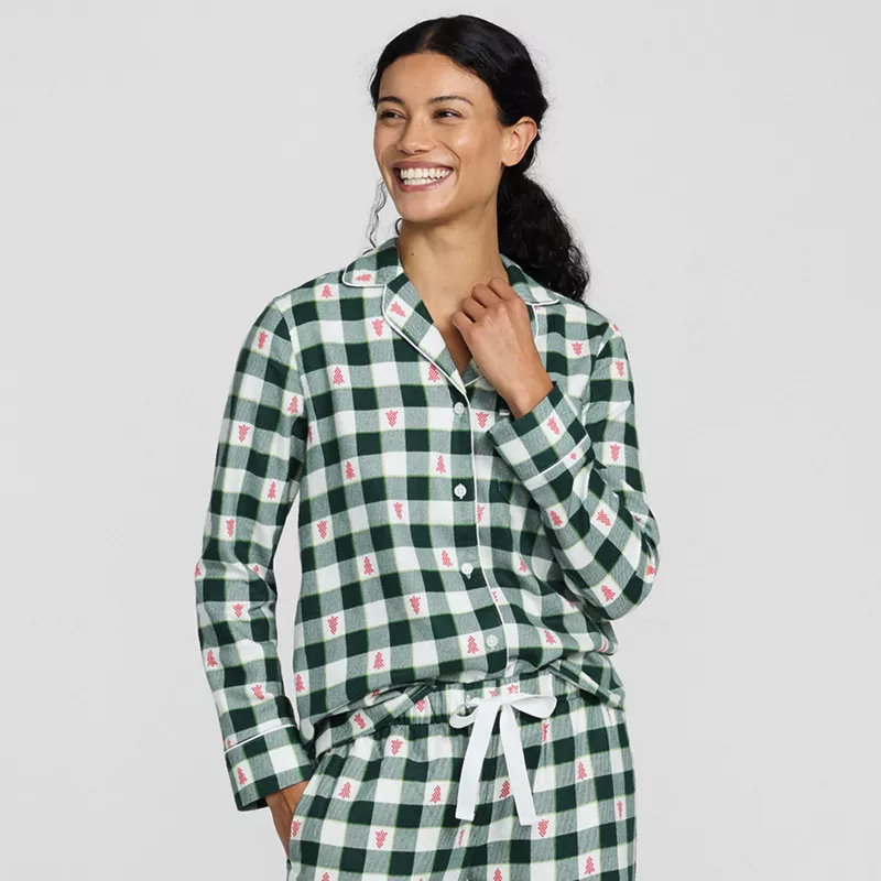 Women's Long Sleeve Print Flannel Pajama Top, alternative image