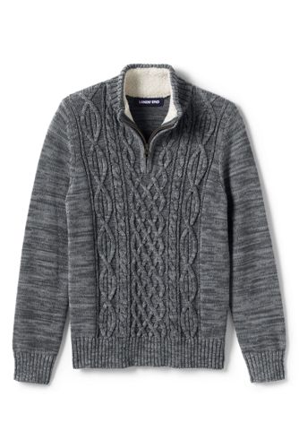 Boys' Zip-neck Cable Cotton Jumper