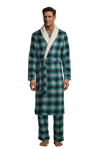 Men's Sherpa-lined Flannel Dressing Gown