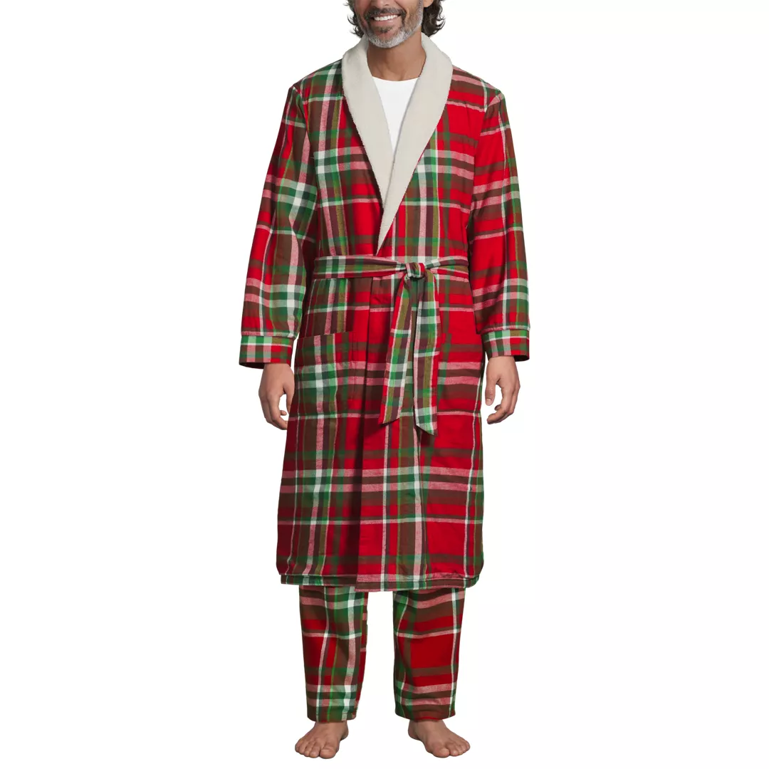 Men's Sherpa Fleece Lined Flannel Robe
