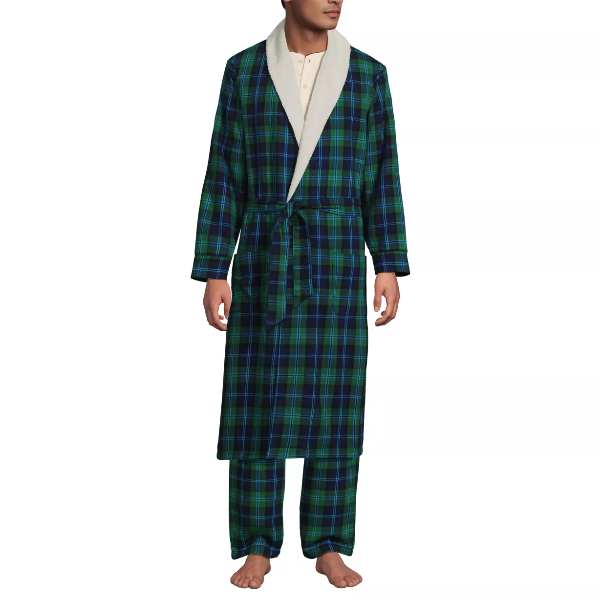 Men's Sherpa Fleece Lined Flannel Robe