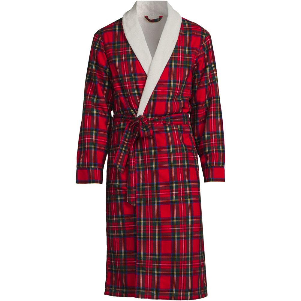 Mens Red & Black Plaid Fleece Robe