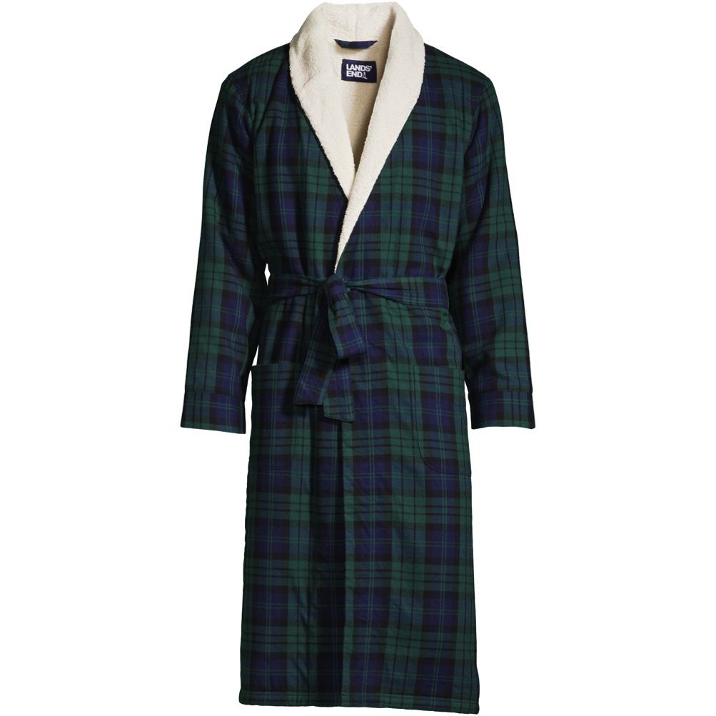 Women's Scotch Plaid Flannel Robe, Sherpa-Lined Long