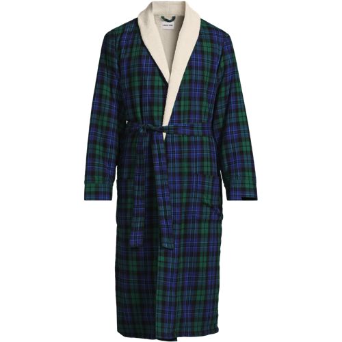 Sherpa-lined Flannel Dressing Gown, Men, size: S, regular, Blue, Cotton, by Lands' End