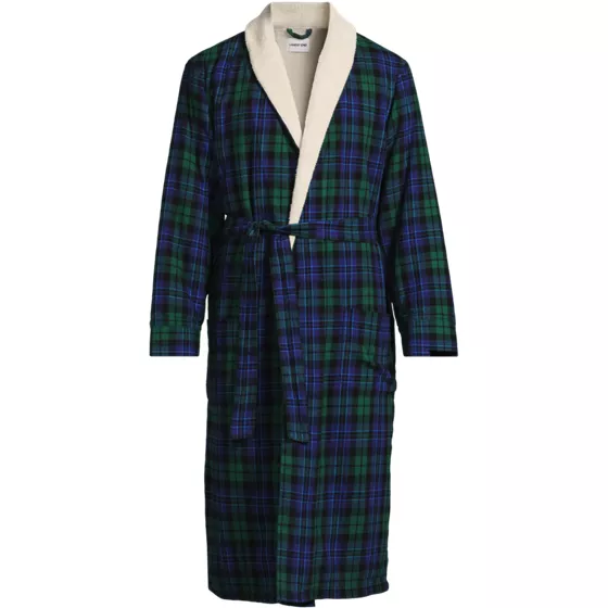 Men's Sherpa Fleece Lined Flannel Robe - primary