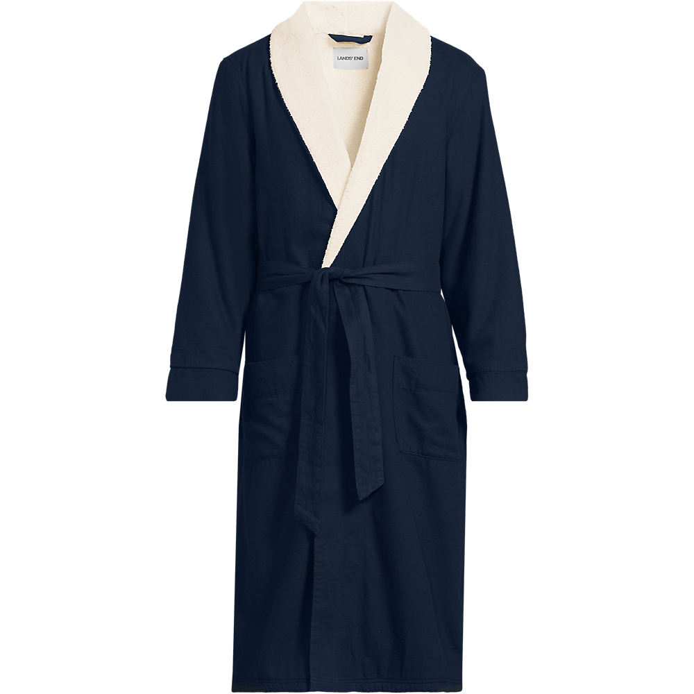 Sherpa-lined Flannel Dressing Gown, Men, size: S, regular, Blue, Cotton, by Lands' End