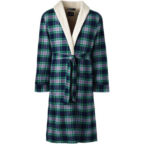 Men's Sherpa-lined Flannel Dressing Gown | Lands' End