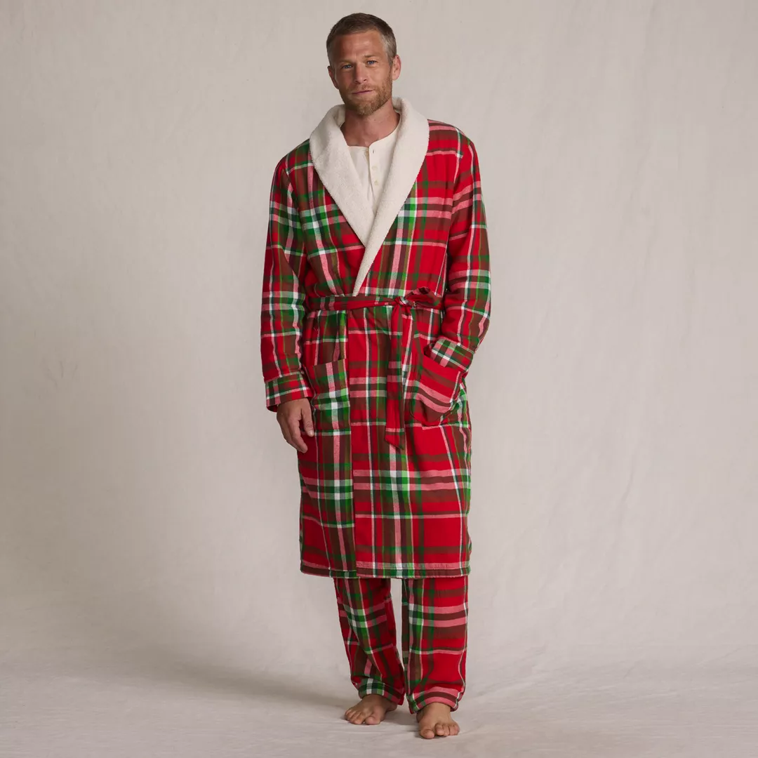 Men's Sherpa Fleece Lined Flannel Robe