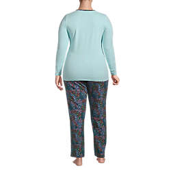Women's Plus Size Knit Pajama Set Long Sleeve T-Shirt and Pants, Back