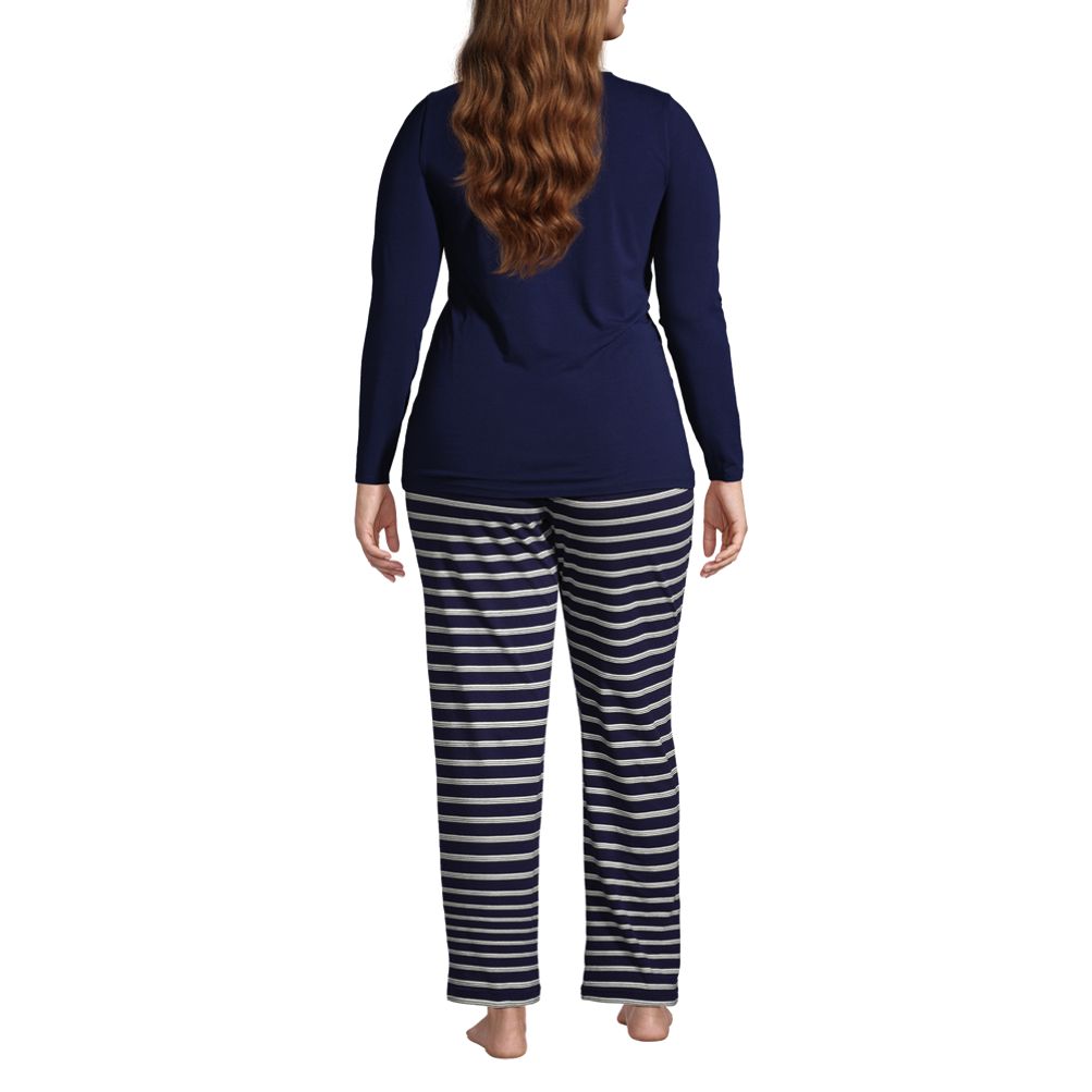 Women's Plus Size Knit Pajama Set Long Sleeve T-Shirt and Pants