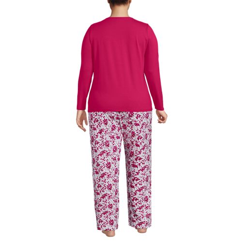  Lands' End Gemustertes Pyjama-set Aus Baumwoll-jersey, Damen, Größe:48-50 Plus, Pink, Elasthan/baumwoll-mischung, By Lands' End 
