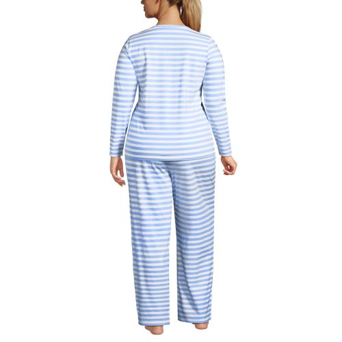  Lands' End Gemustertes Pyjama-set Aus Baumwoll-jersey, Damen, Größe:48-50 Plus, Blau, Elasthan/baumwoll-mischung, By Lands' End 