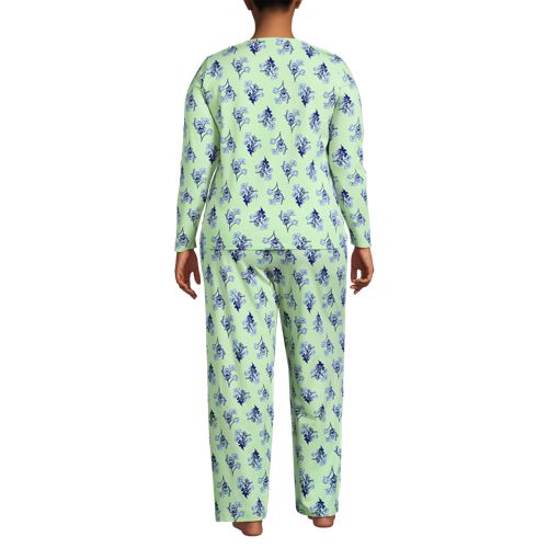  Lands' End Gemustertes Pyjama-set Aus Baumwoll-jersey, Damen, Größe:48-50 Plus, Grün, Elasthan/baumwoll-mischung, By Lands' End 