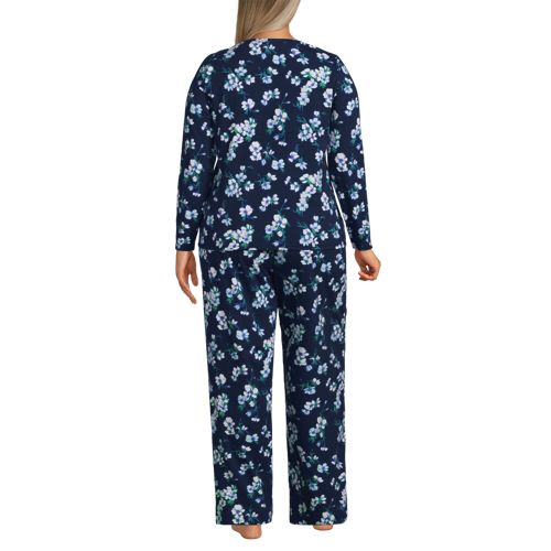  Lands' End Gemustertes Pyjama-set Aus Baumwoll-jersey, Damen, Größe:48-50 Plus, Blau, Elasthan/baumwoll-mischung, By Lands' End 