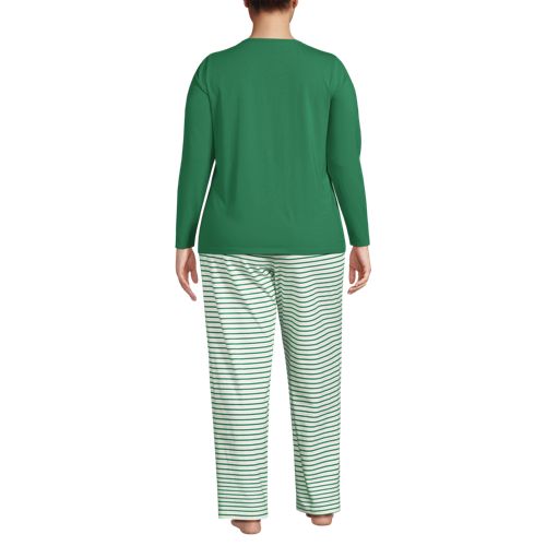  Lands' End Gemustertes Pyjama-set Aus Baumwoll-jersey, Damen, Größe:48-50 Plus, Weiß, Elasthan/baumwoll-mischung, By Lands' End 