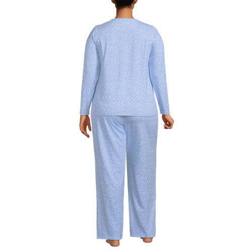  Lands' End Gemustertes Pyjama-set Aus Baumwoll-jersey, Damen, Größe:48-50 Plus, Blau, Elasthan/baumwoll-mischung, By Lands' End 