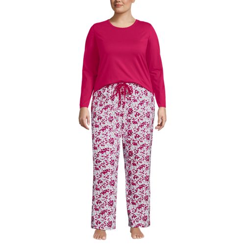  Lands' End Gemustertes Pyjama-set Aus Baumwoll-jersey, Damen, Größe:48-50 Plus, Pink, Elasthan/baumwoll-mischung, By Lands' End 