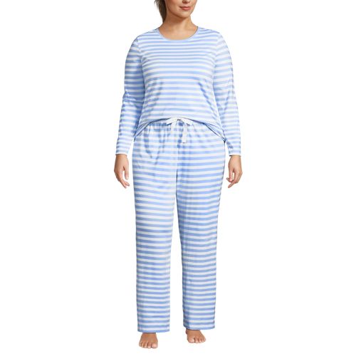  Lands' End Gemustertes Pyjama-set Aus Baumwoll-jersey, Damen, Größe:48-50 Plus, Blau, Elasthan/baumwoll-mischung, By Lands' End 