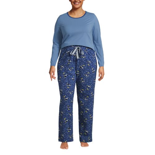 Women's Plus Size Cozy Pajama Set Long Sleeve Top and Print