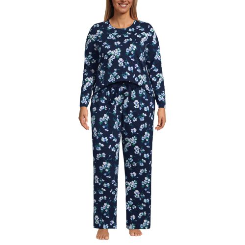  Lands' End Gemustertes Pyjama-set Aus Baumwoll-jersey, Damen, Größe:48-50 Plus, Blau, Elasthan/baumwoll-mischung, By Lands' End 
