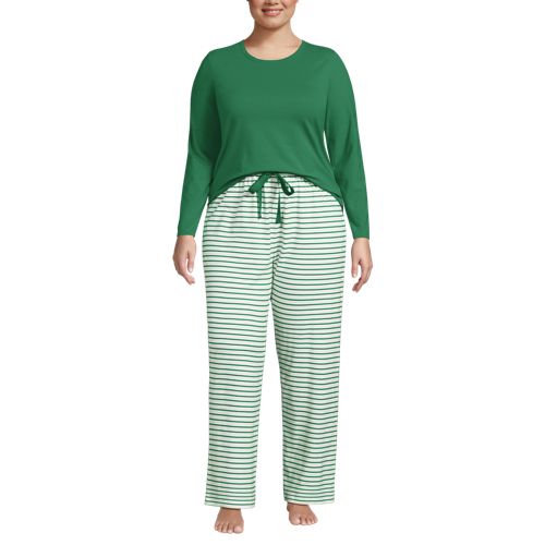  Lands' End Gemustertes Pyjama-set Aus Baumwoll-jersey, Damen, Größe:48-50 Plus, Weiß, Elasthan/baumwoll-mischung, By Lands' End 