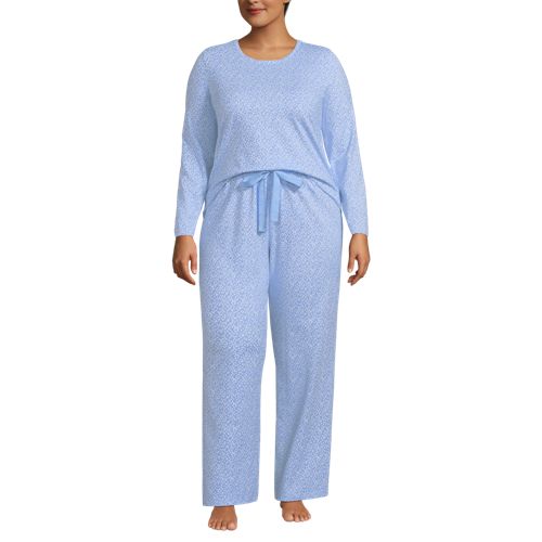  Lands' End Gemustertes Pyjama-set Aus Baumwoll-jersey, Damen, Größe:48-50 Plus, Blau, Elasthan/baumwoll-mischung, By Lands' End 