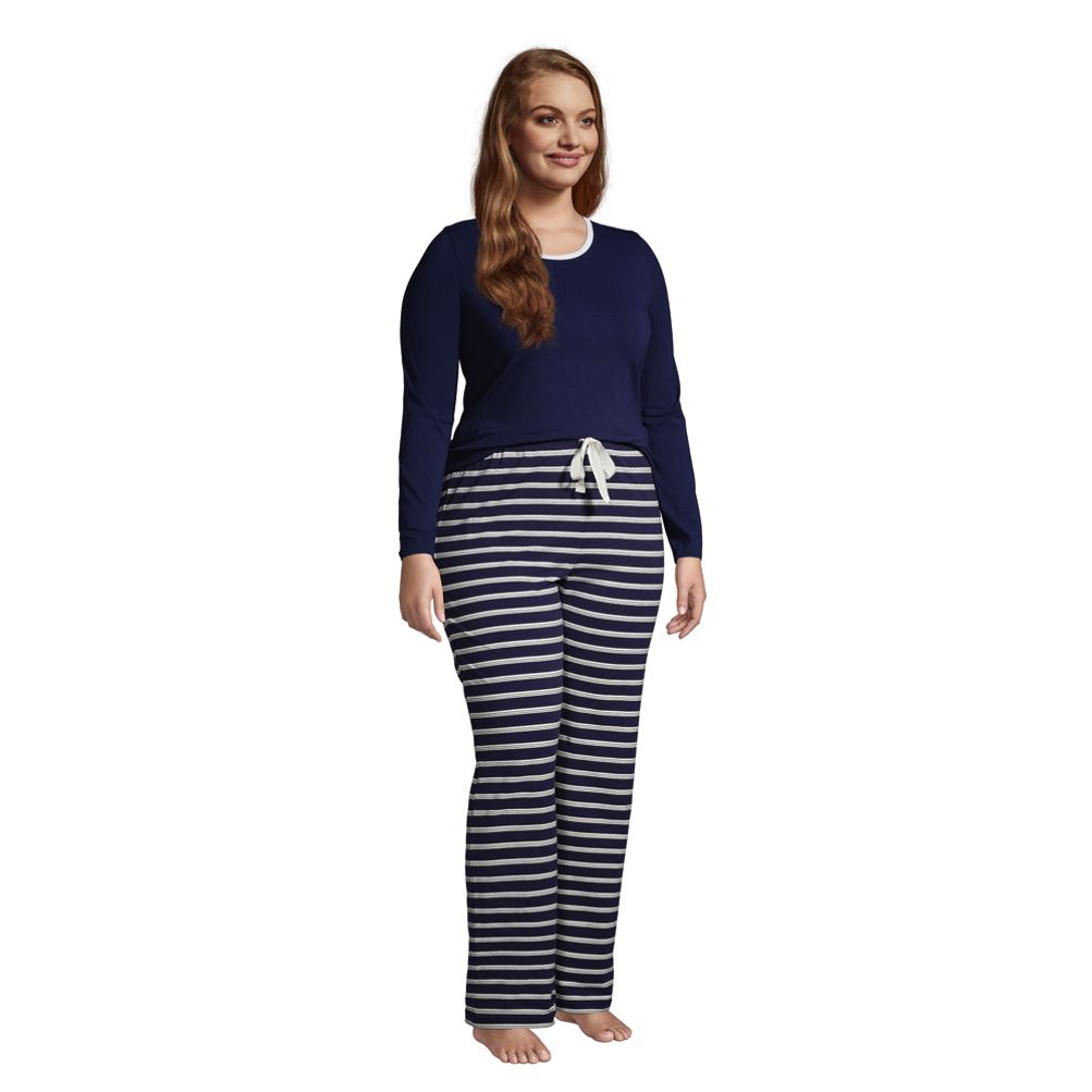 Women's Plus Size Knit Pajama Set Long Sleeve T-Shirt and Pants