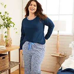 Women's Plus Size Knit Pajama Set Long Sleeve T-Shirt and Pants, alternative image