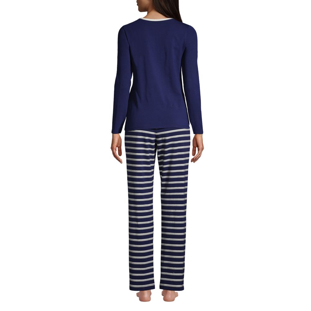 Lands' End Women's Plus Size Knit Pajama Set Long Sleeve T-shirt And Pants  - 3x - Evening Blue Starry Night Cow : Target