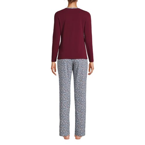 Pyjama Hiver Femme,Ensemble De Pyjama en Coton À Motif Fleuri pour Femme  Cardigan Bleu Haut Et Bas À Manches Longues Vêtements De Nuit avec Poche  Loungewear Pyjama Long pour Femme, M 