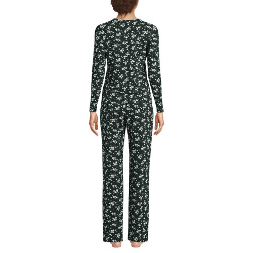  Lands' End Gemustertes Pyjama-set Aus Baumwoll-jersey, Damen, Größe:48-50 Regular, Grün, Elasthan/baumwoll-mischung, By Lands' End 