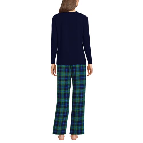  Lands' End Gemustertes Pyjama-set Aus Baumwoll-jersey, Damen, Größe:40-42 Regular, Grün, Elasthan/baumwoll-mischung, By Lands' End 