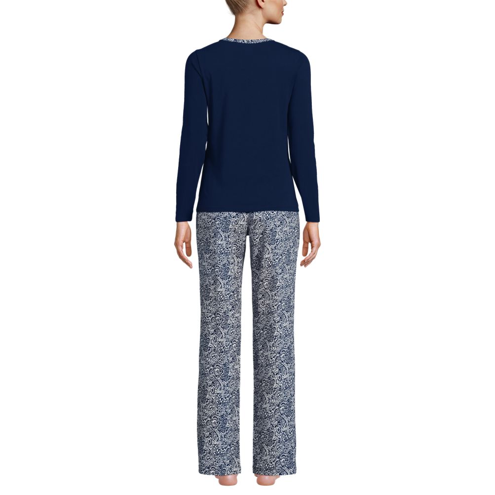 Lands' End Women's Tall Pajama Set Knit Long Sleeve T-Shirt and Flannel  Pants - Macy's