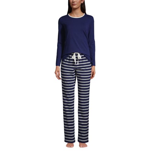 Lands' End Women's Tall Pajama Set Knit Long Sleeve T-Shirt and Flannel  Pants 