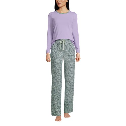 Lands' End Women's Tall Pajama Set Knit Long Sleeve T-shirt And Flannel  Pants - Medium Tall - Deep Sea Navy Holiday Pups : Target