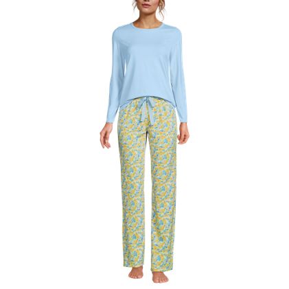 Women's Petite Knit Pajama Set Long Sleeve T-Shirt and Pants - image 1