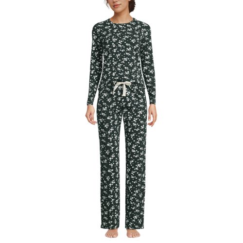  Lands' End Gemustertes Pyjama-set Aus Baumwoll-jersey, Damen, Größe:48-50 Regular, Grün, Elasthan/baumwoll-mischung, By Lands' End 